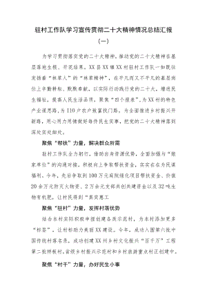 （2篇）驻村工作队学习宣传贯彻二十大精神情况总结汇报.docx