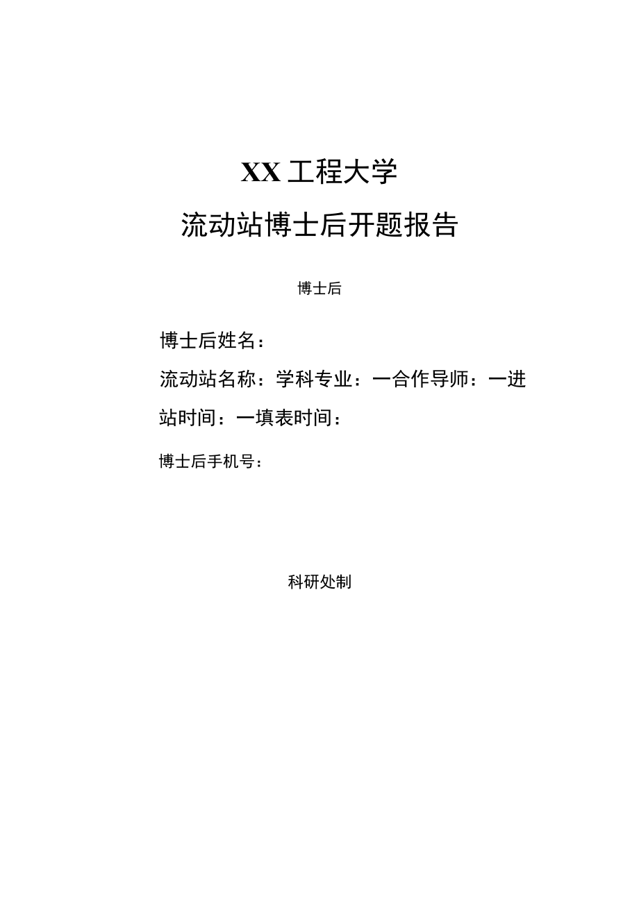 XX工程大学流动站博士后开题报告.docx_第1页