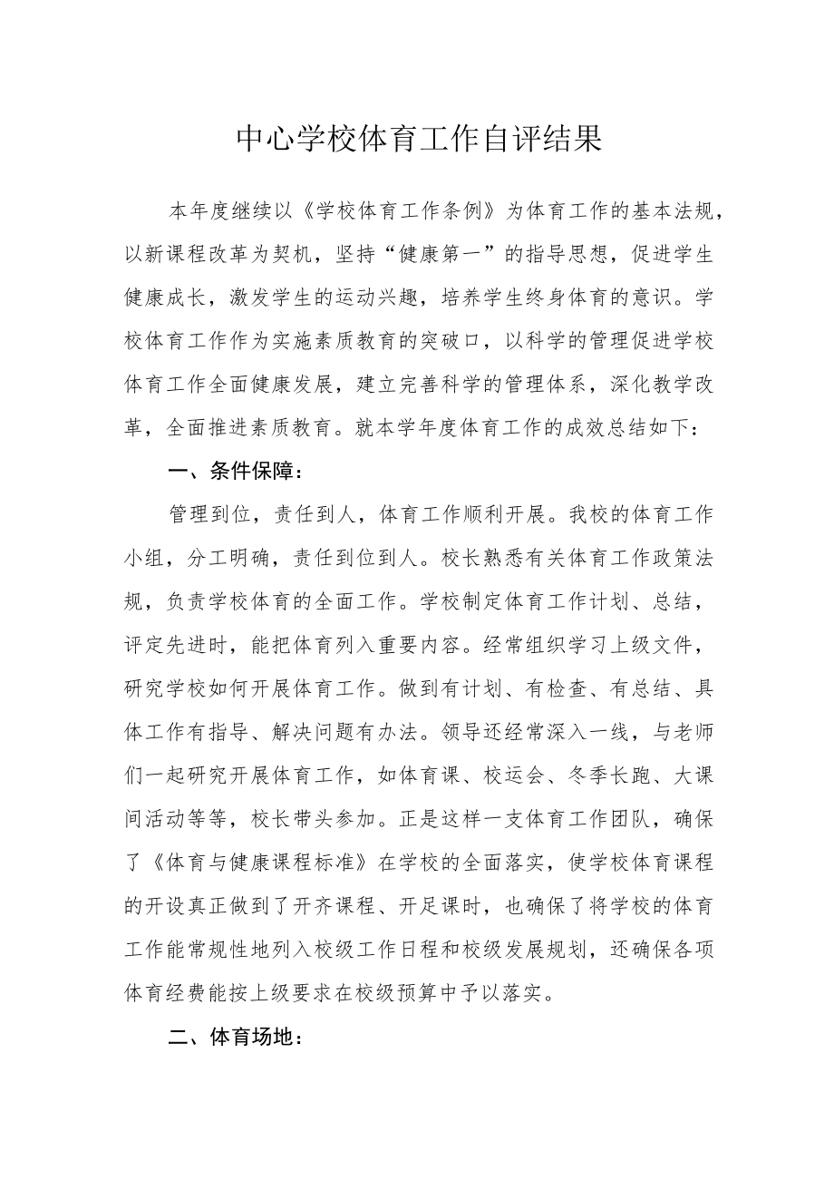 中心学校体育工作自评结果.docx_第1页