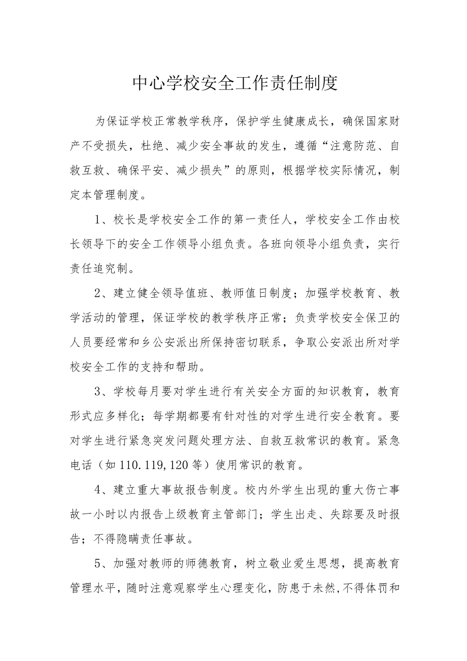 中心学校安全工作责任制度.docx_第1页