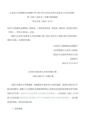 山东省人力资源和社会保障厅等5部门关于印发山东省专业技术人才知识更新工程(2022―2030年)实施方案的通知.docx