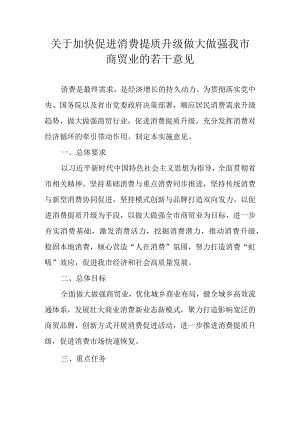 关于加快促进消费提质升级做大做强我市商贸业的若干意见.docx