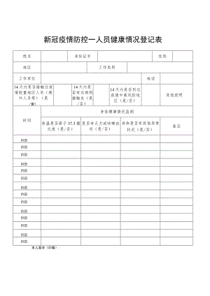 新冠疫情防控—人员健康情况登记表健康管理台账.docx