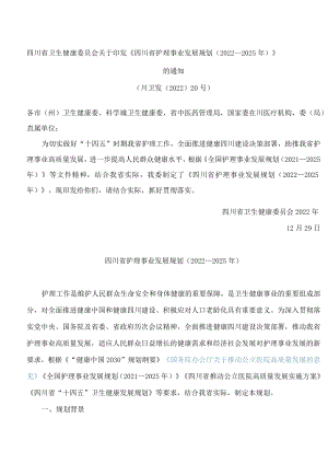 四川省卫生健康委员会关于印发《四川省护理事业发展规划(2022—2025年)》的通知.docx