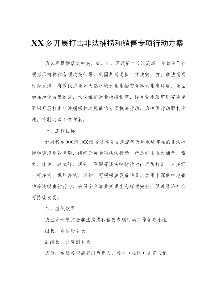 XX乡开展打击非法捕捞和销售专项行动方案.docx_第1页