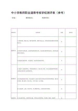 中小学教师职业道德考核学校测评表（参考）.docx