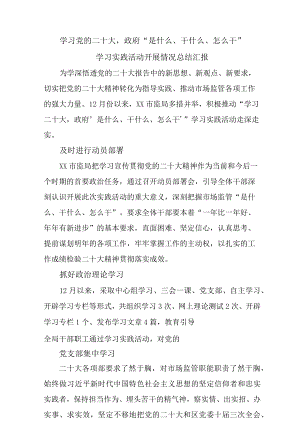 学习党的二十大政府“是什么、干什么、怎么干”学习实践活动开展情况总结汇报.docx