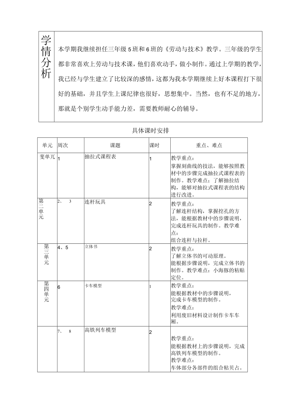 三年级下册 劳动与技术 教学计划.docx_第2页