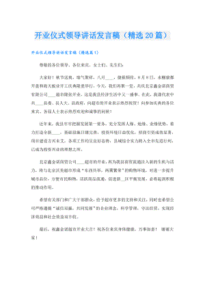 开业仪式领导讲话发言稿（精选20篇）.doc