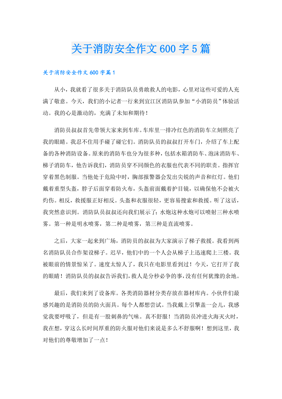 关于消防安全作文600字5篇.doc_第1页