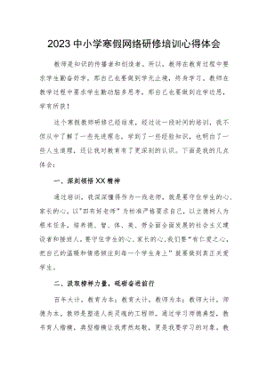 2023中小学寒假网络研修培训心得体会范文.docx