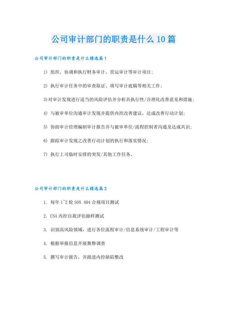 公司审计部门的职责是什么10篇.doc_第1页