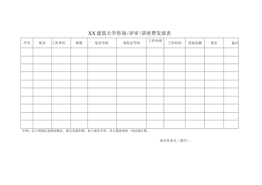 XX建筑大学咨询（评审或讲座）费发放表.docx_第1页