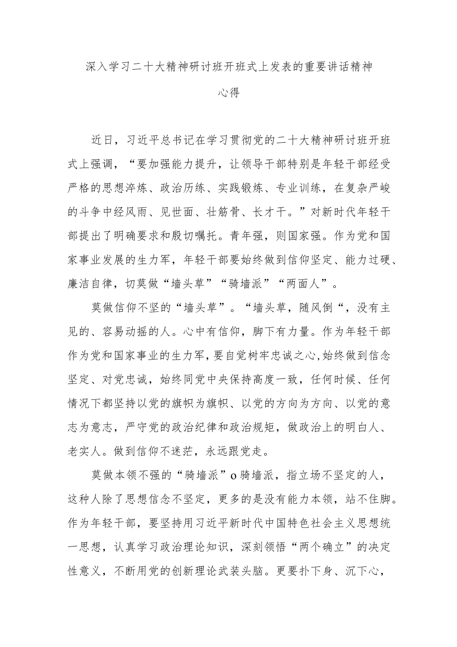 深入学习二十大精神研讨班开班式上发表的重要讲话精神心得3篇.docx_第1页