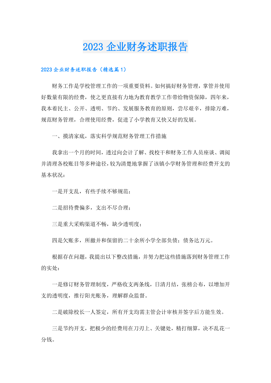 2023企业财务述职报告.doc_第1页