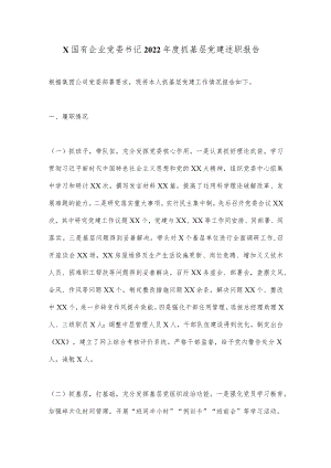 X国有企业党委书记2022年度抓基层党建述职报告.docx