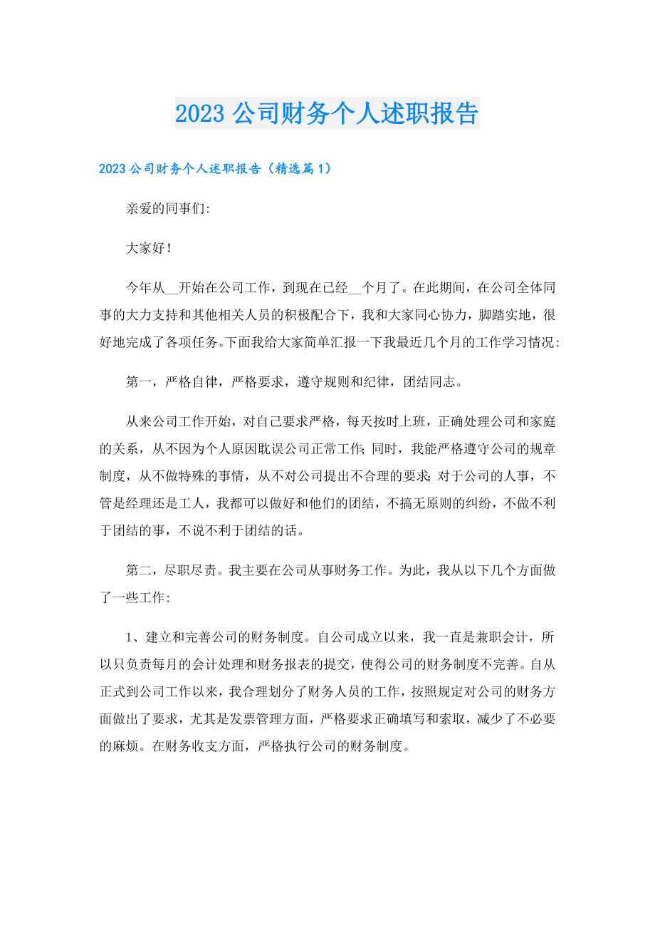 2023公司财务个人述职报告.doc_第1页