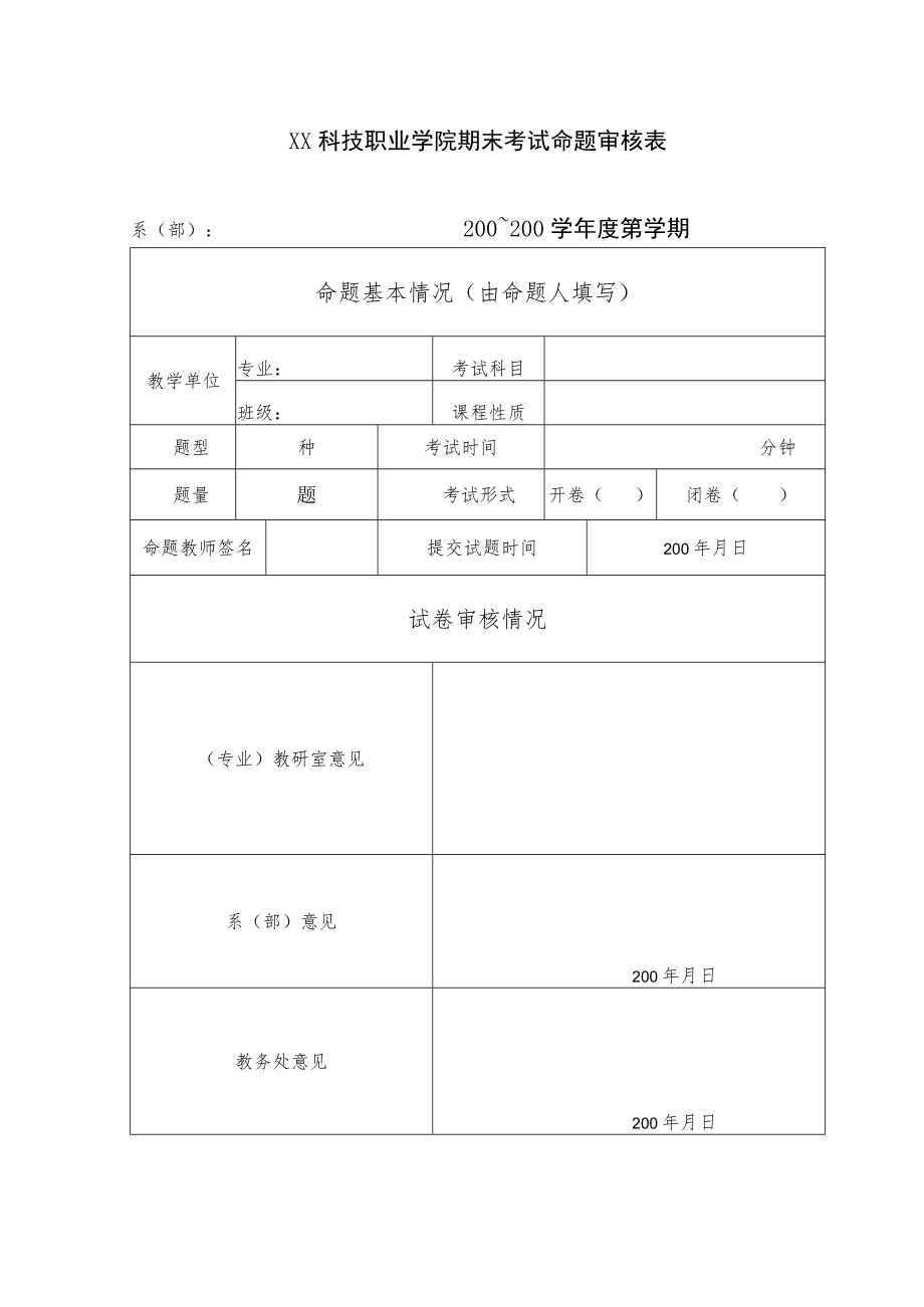 XX科技职业学院期末考试命题审核表.docx_第1页