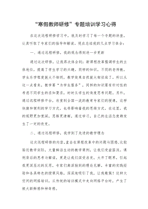 2022学习“寒假教师研修”专题培训心得体会范文.docx