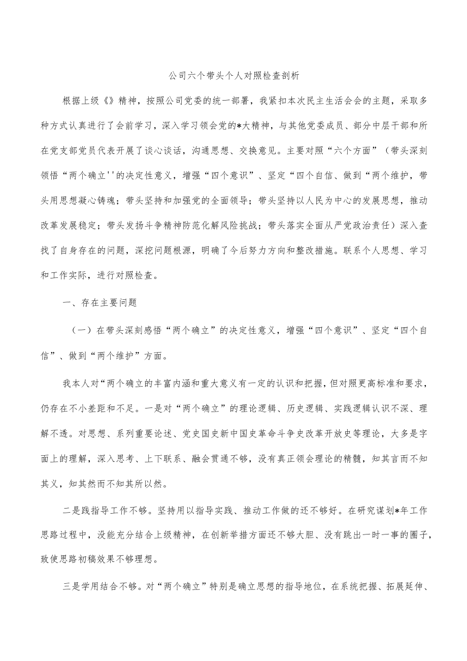 公司六个带头个人对照检查剖析.docx_第1页