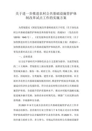 关于进一步推进农村公共基础设施管护体制改革试点工作的实施方案.docx