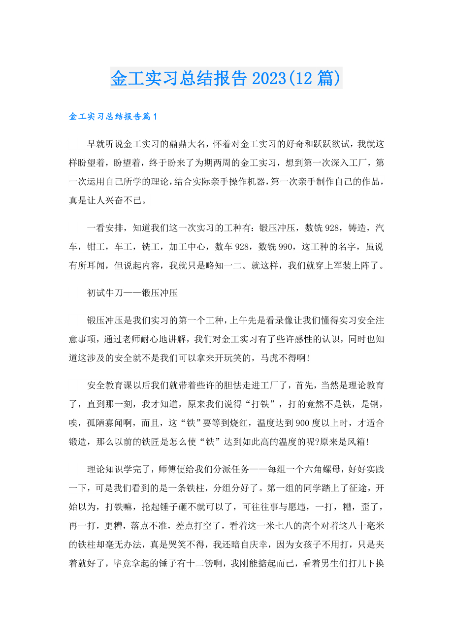 金工实习总结报告2023(12篇).doc_第1页