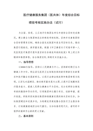 医疗健康服务集团(医共体）年度综合目标绩效考核实施办法（试行）.docx