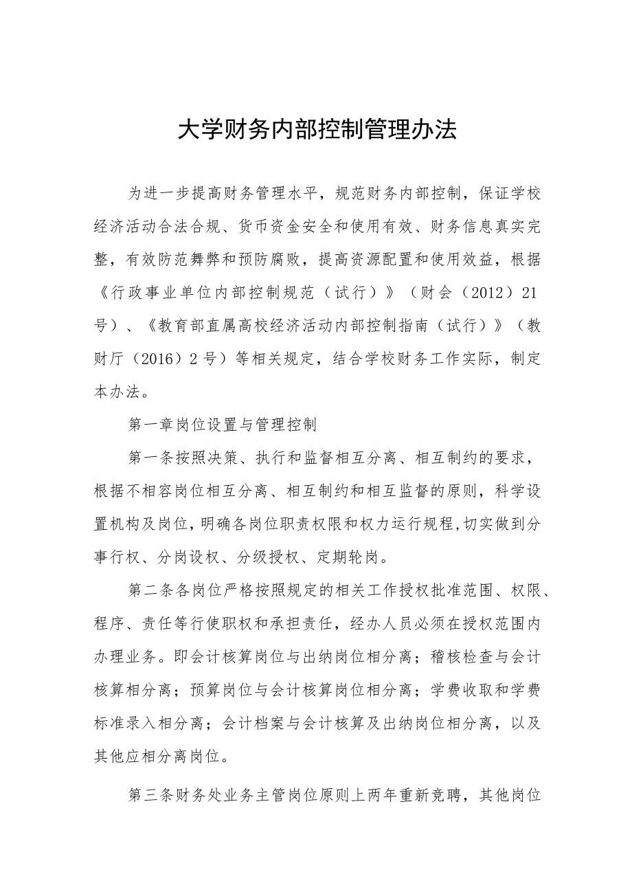 大学财务内部控制管理办法.docx_第1页