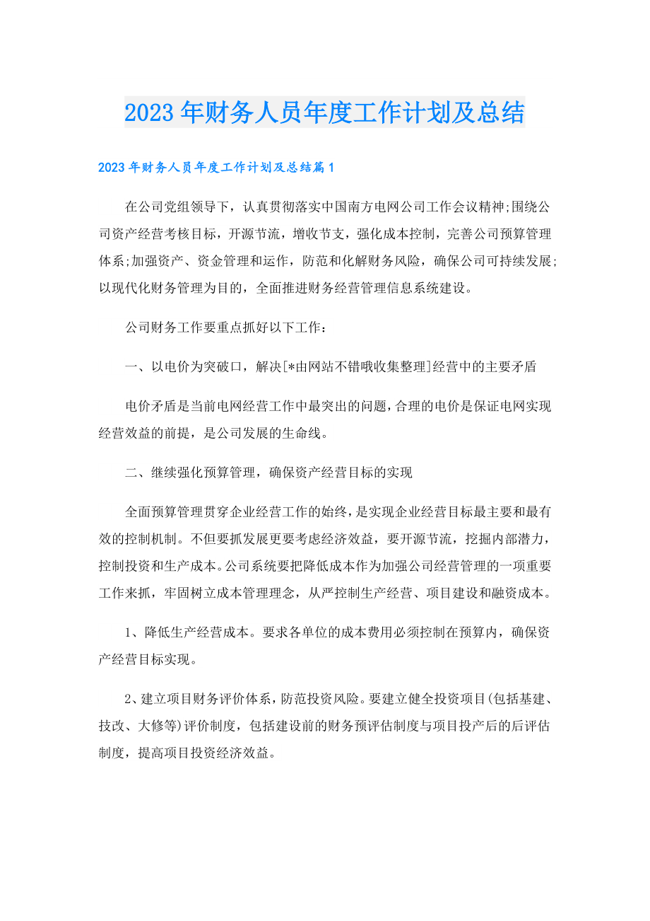 2023年财务人员工作计划及总结.doc_第1页