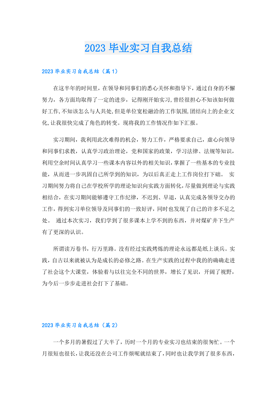 2023毕业实习自我总结.doc_第1页