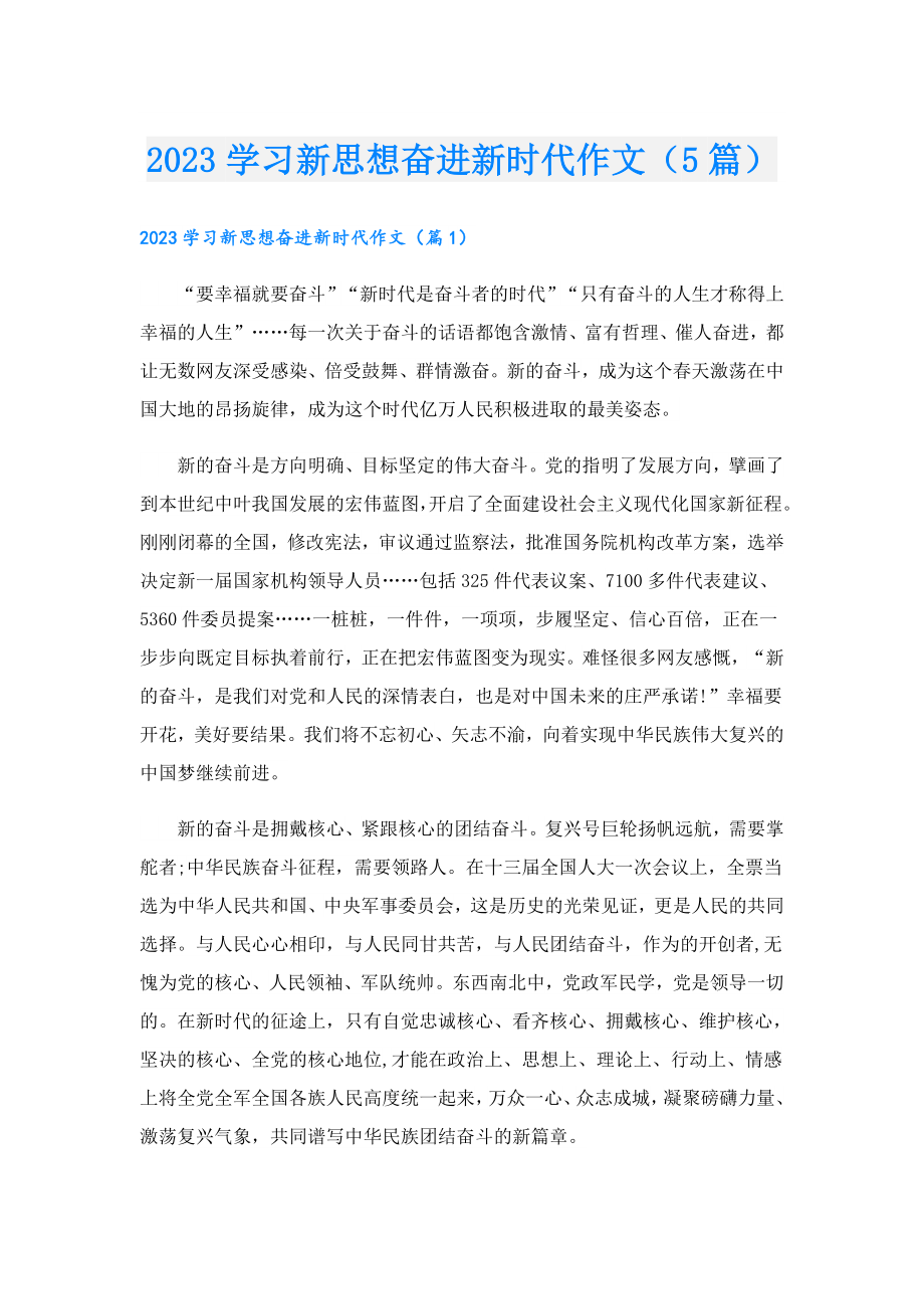 2023学习新思想奋进新时代作文（5篇）.doc_第1页