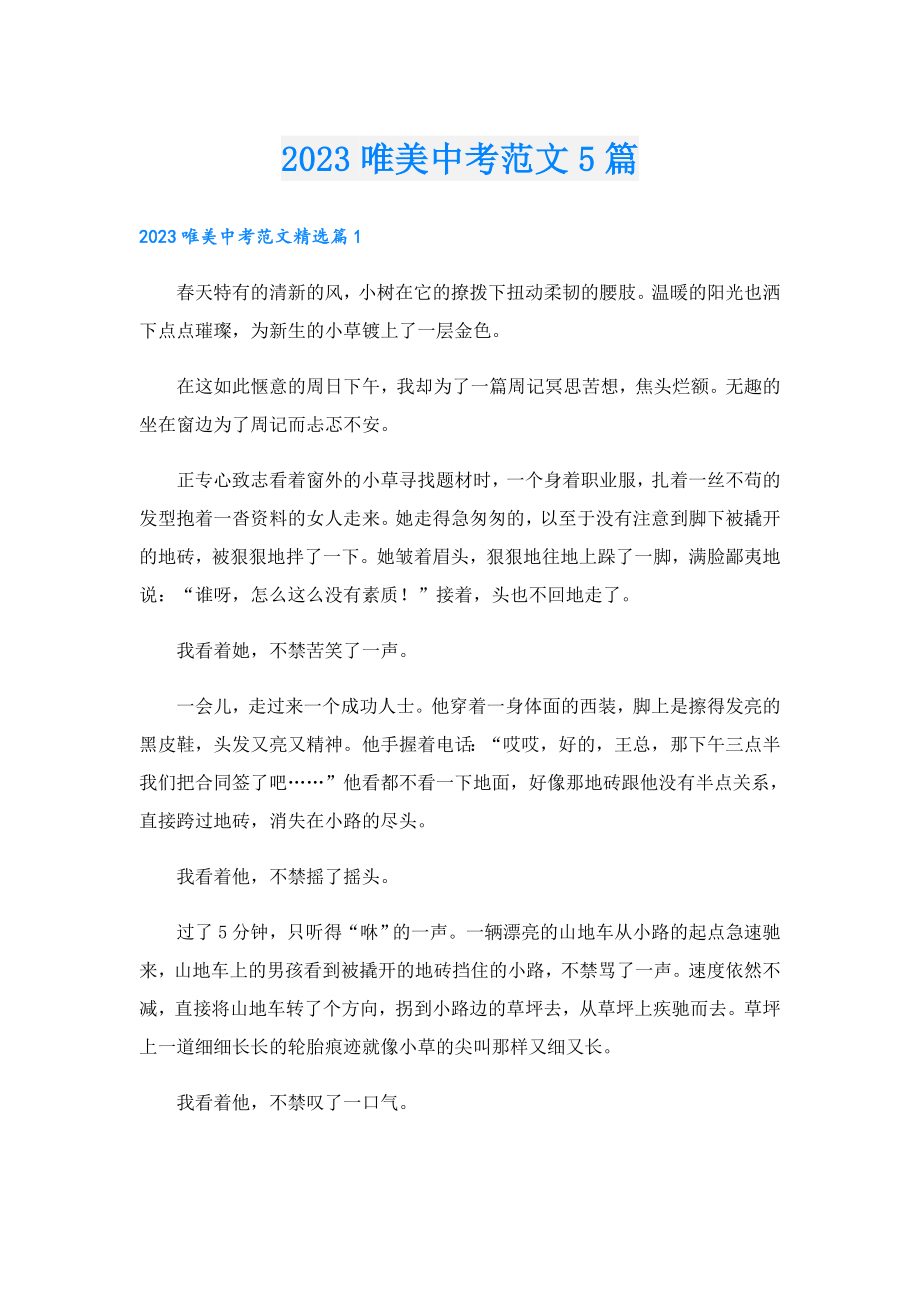 2023唯美中考范文5篇.doc_第1页