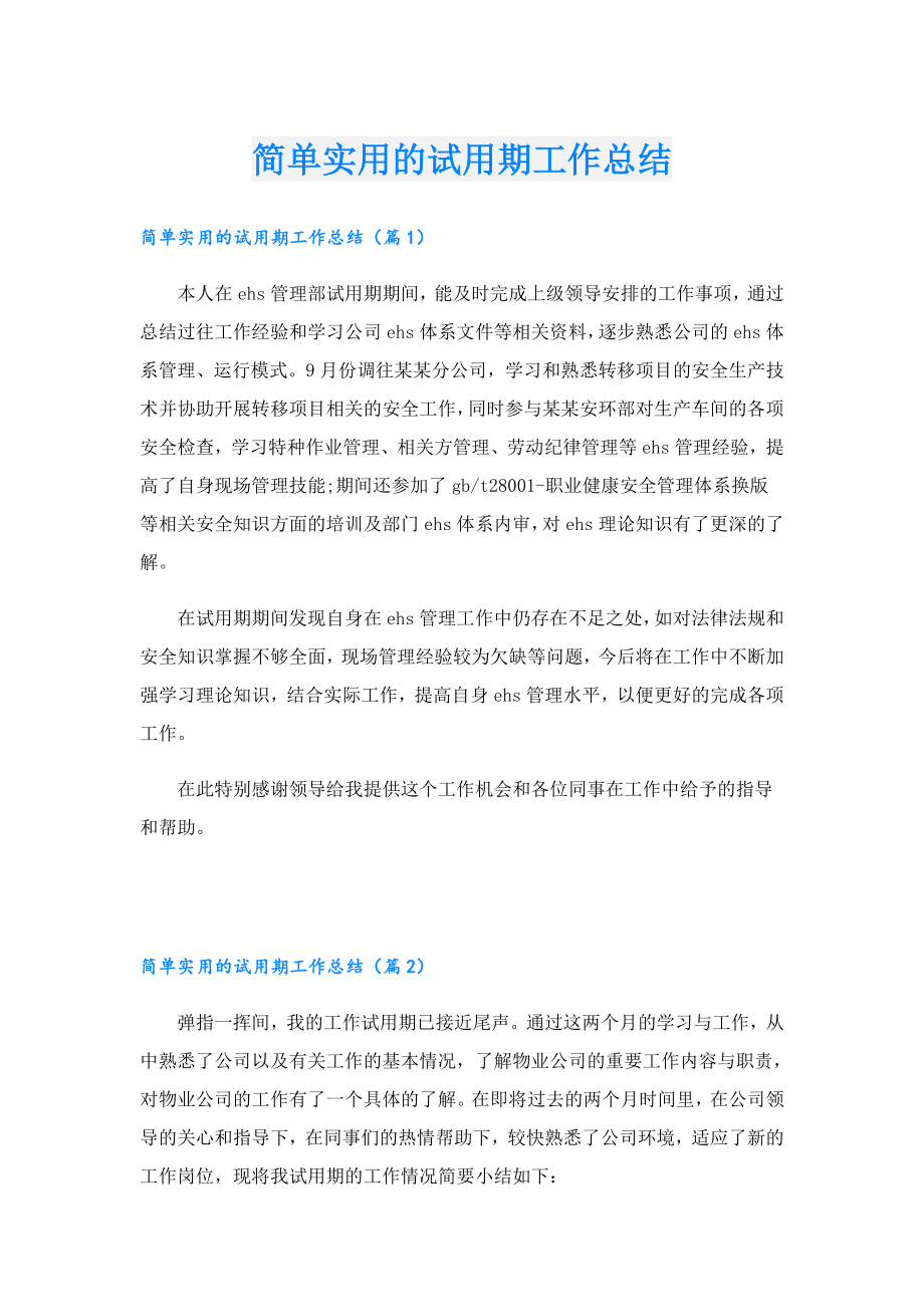 简单实用的试用期工作总结.doc_第1页