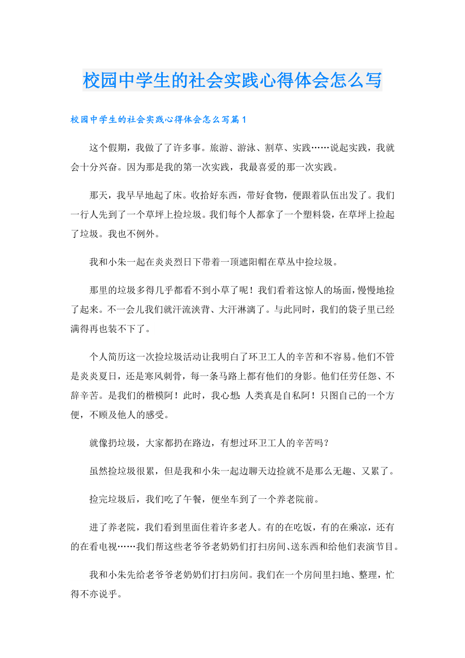 校园中学生的社会实践心得体会怎么写.doc_第1页