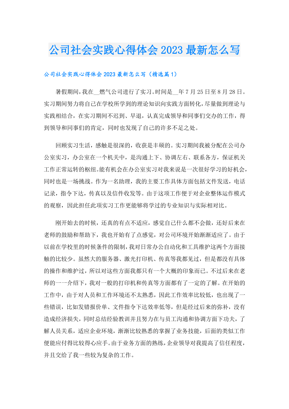 公司社会实践心得体会2023最新怎么写.doc_第1页