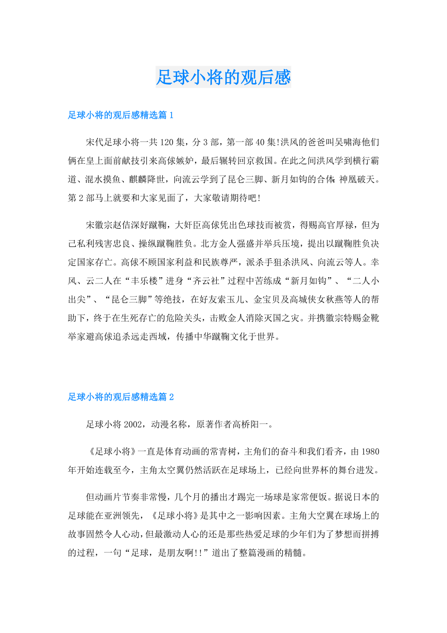 足球小将的观后感.doc_第1页