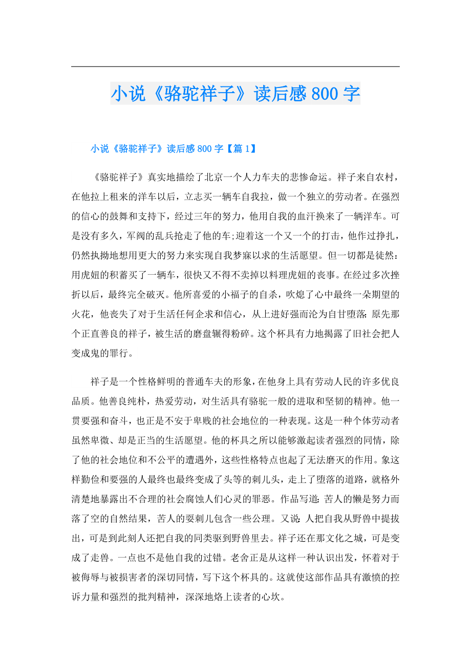 小说《骆驼祥子》读后感800字.doc_第1页