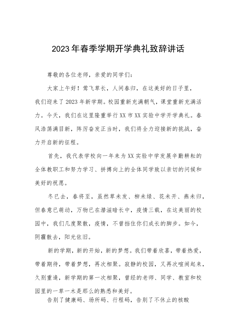 校长在2023年春季开学典礼上的讲话三篇范例.docx_第1页