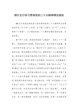 银行支行学习贯彻党的二十大精神情况报告.docx