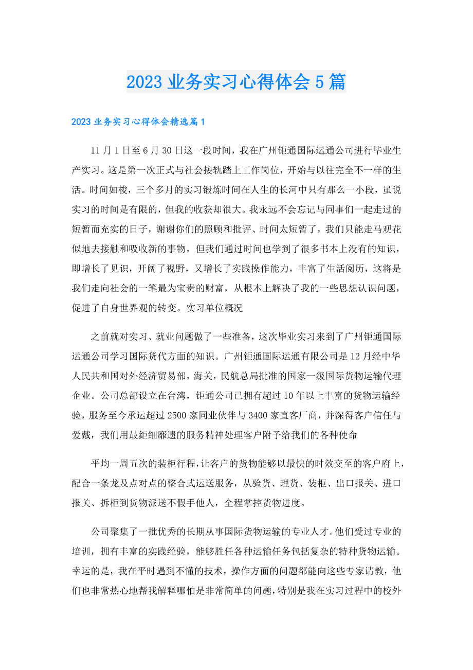 2023业务实习心得体会5篇.doc_第1页