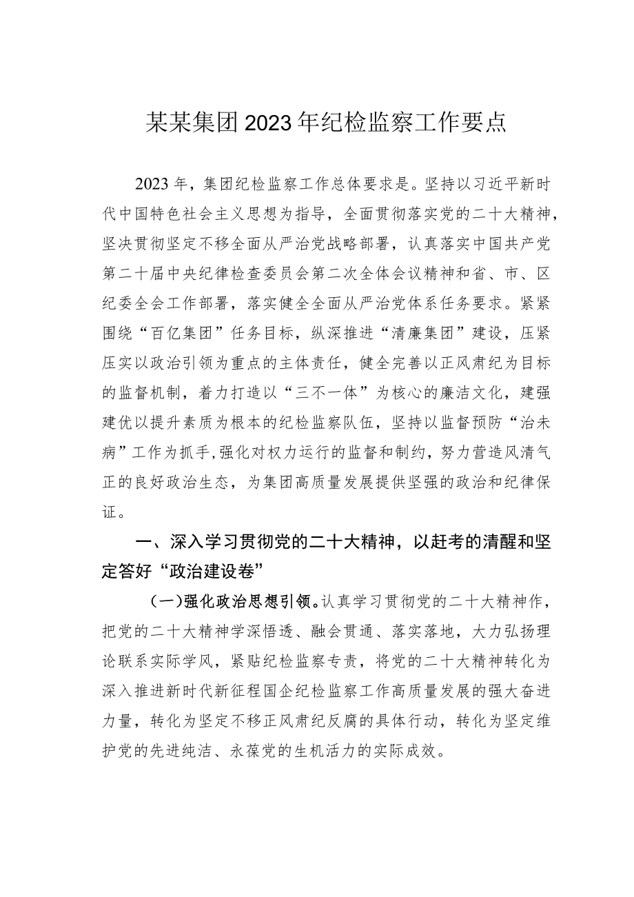 某某集团2023年纪检监察工作要点.docx_第1页