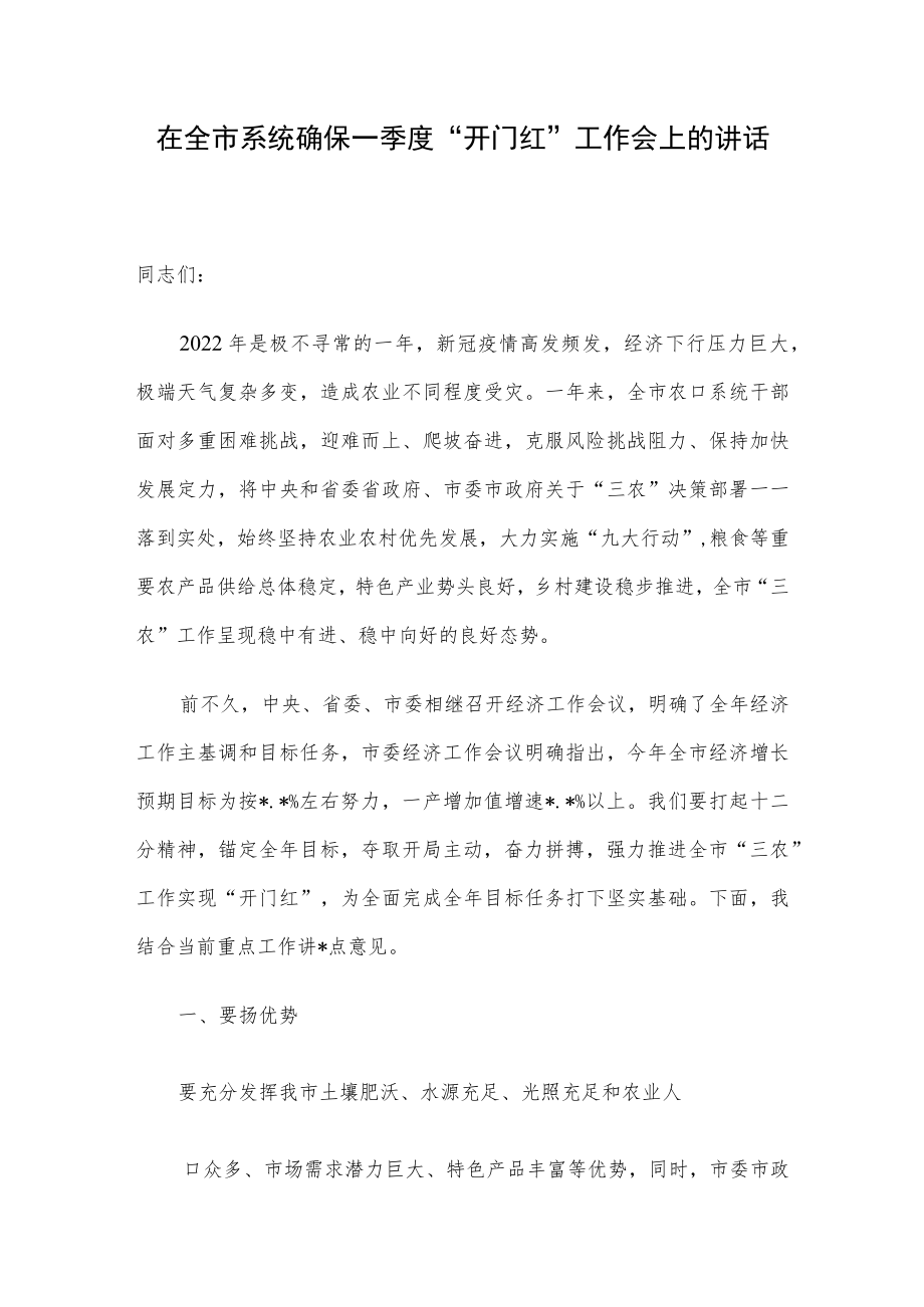 在全市系统确保一季度“开门红”工作会上的讲话.docx_第1页