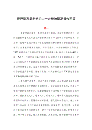 2023年银行学习贯彻党的二十大精神情况报告两篇.docx