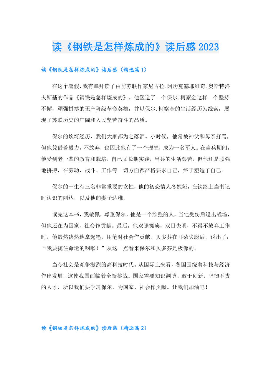 读《钢铁是怎样炼成的》读后感2023.doc_第1页