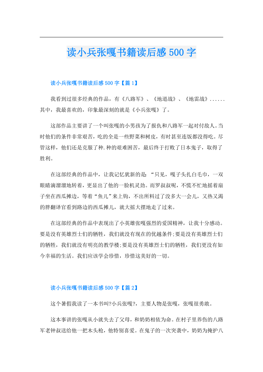 读小兵张嘎书籍读后感500字.doc_第1页