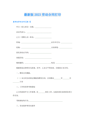 最新版2023劳动合同打印.doc