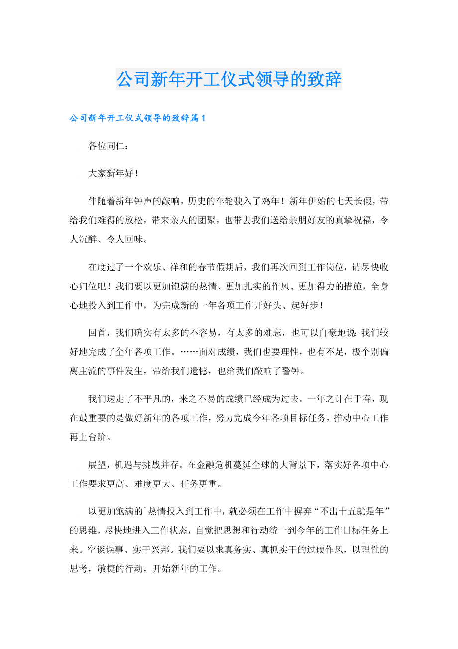 公司新年开工仪式领导的致辞.doc_第1页