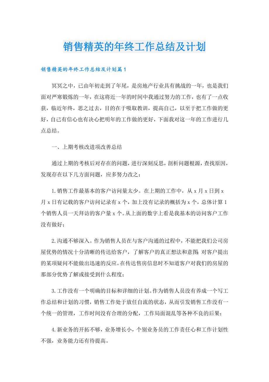 销售精英的年终工作总结及计划.doc_第1页