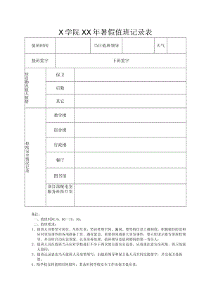 XX学院XX年暑假值班记录表.docx