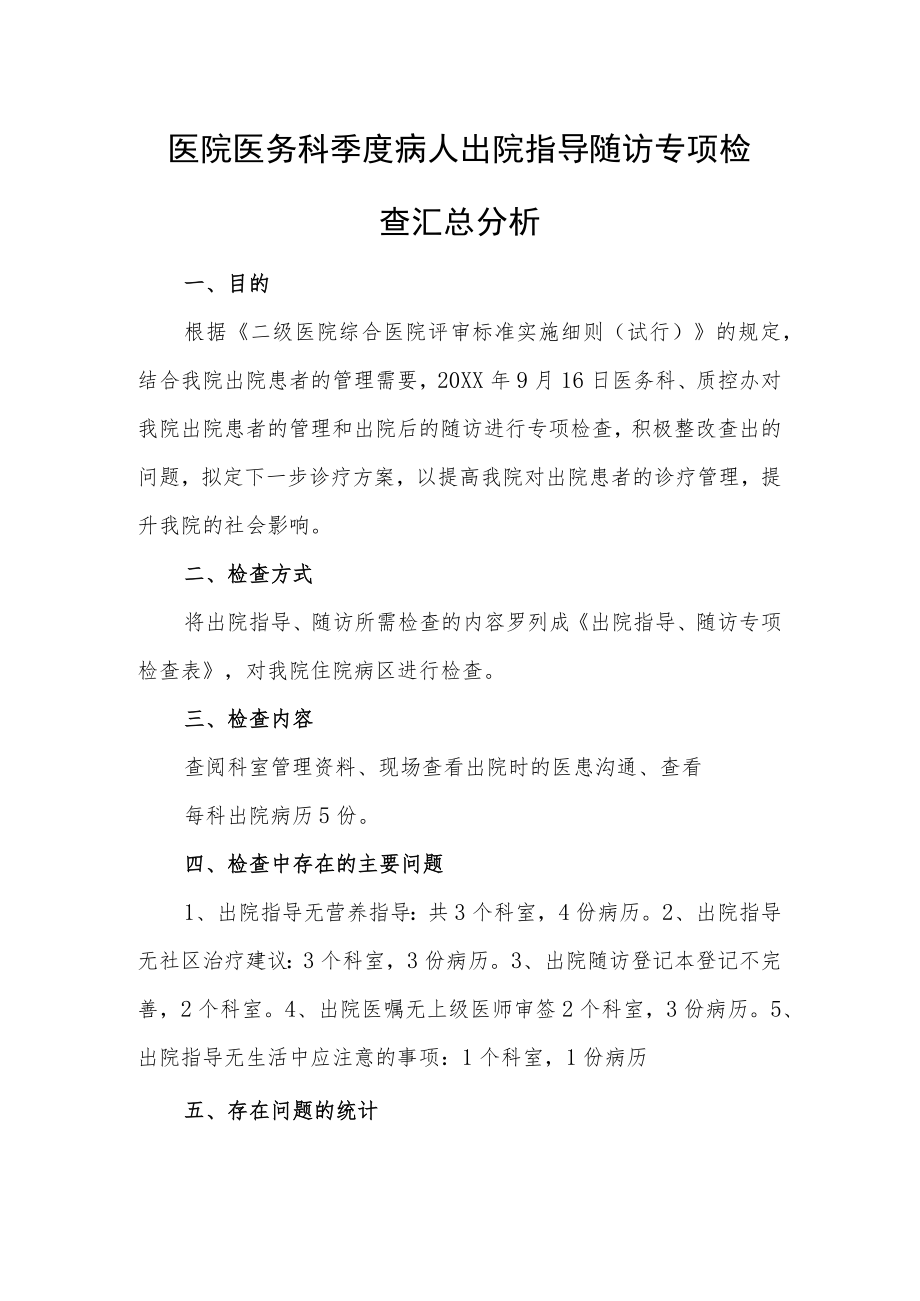 医院医务科季度病人出院指导随访专项检查汇总分析.docx_第1页